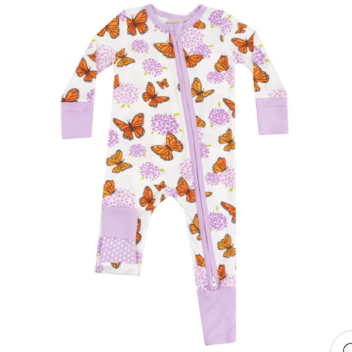 2 Way Zipper Romper - Monarch Butterflies and Milkweed