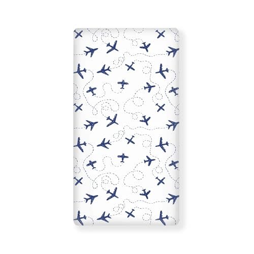 QINBEIDU Blue Airplanes Fitted Crib Sheet Air Plane Transportation Sky White Standard Crib Mattress Fitted Sheet Baby Toddler Bed Mattress Sheets for Boys Girls 28"x52"