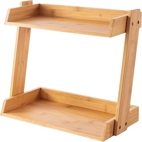 GOBAM Bamboo Makeup & Countertop Organizer, Large - 2 Layer Cosmetics, Lipsticks, Jewelry, Brushes, Hair Accessories & Perfume Organizer for Dresser, Easy Assembly - Natural