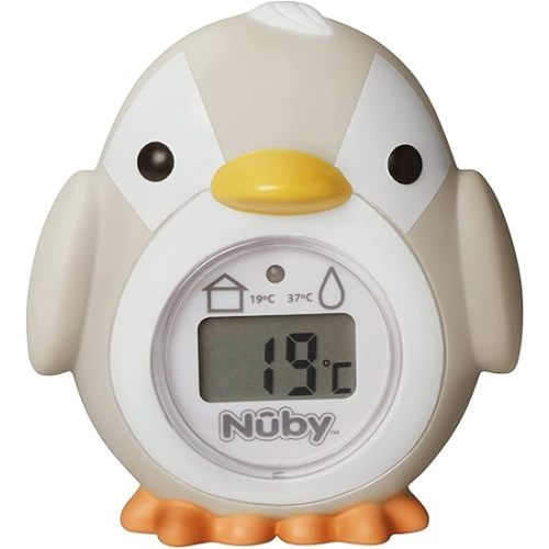 Nuby Penguin Baby Bath Thermometer - Digital Thermometer with Easy to Read Screen | BPA Free | Suitable from Birth (Grey)