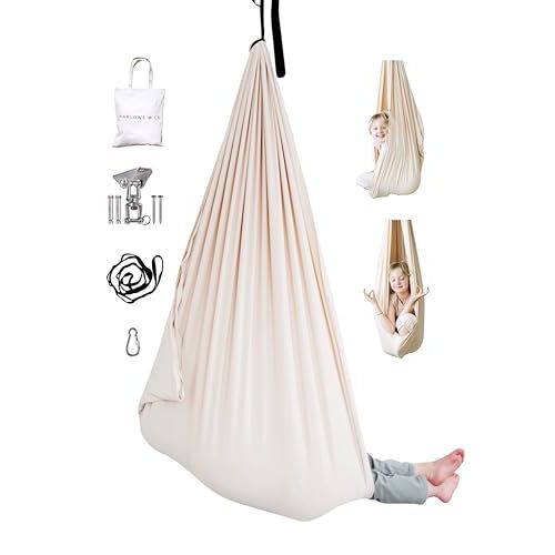 Marlowe & Co Double Layer Cotton Sensory Therapy Compression Swing for Children, Holds 200 lbs, 360° Swivel Hardware Included (Oat)