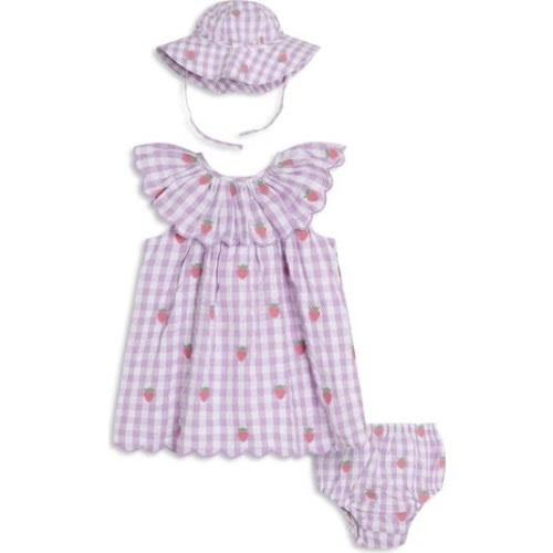 Strawberry Embroidered Dress, Hat & Bloomers Set, 6-12M
