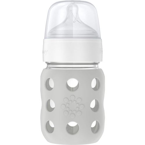 Lifefactory 8-Ounce Wide Neck Glass Baby Bottle with Protective Silicone Sleeve and Stage 2 Nipple, Stone Grey (LG2211WCG4)