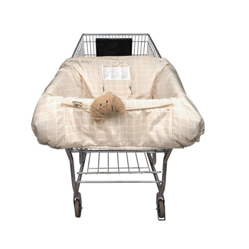 Boppy Shopping Cart Cover, Almond Croissant, Cart Cover for Babies with Soft 360-Degree Coverage, Safety Harness, and SlideLine Toy Tether with Plush Croissant Included, 6mo+