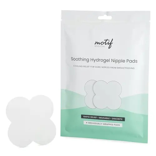 Motif Medical Soothing Hydrogel Nipple Pads for Breastfeeding - Reusable Nursing Pads for Women - Sore & Cracked Nipple Cooling Gel Pads - Breathable, Easy-to-use Nipple Gel Pads (Pack of 4)
