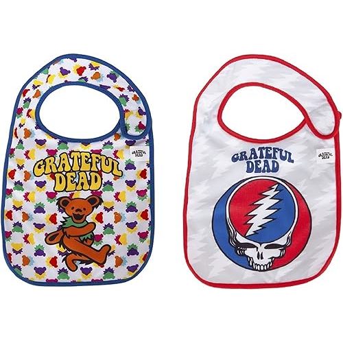 daphyls Grateful Dead Baby Bibs 2-Pack Extra Soft, Officially Licensed, Easy Side Closure, Large Size Fits Infant Toddler and Baby