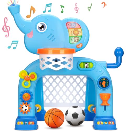 KIZZYEA Toys for 1 2 3 Years Old Boys Girls, Toddler Basketball Hoop & Soccer Goal Sports Toy, Interactive Musical Toys, Montessori Toys, Christmas Birthday Gift for Baby Kids Age 12-18 Months