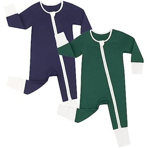 JunNeng Rayon from Bamboo Baby Romper Sleeper with Mitten Cuffs Feet,Newborn Boy Girl Zipper Snug Fit Sleep 'N Play
