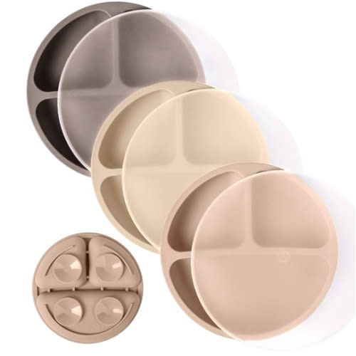 WeeSprout Suction Plates with Lids for Babies & Toddlers - 100% Silicone, Dinnerware Stays Put, Divided Design for Picky Eaters, Microwave & Dishwasher Friendly, 3 Pack