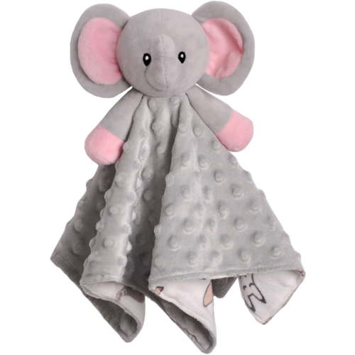 BORITAR Baby Security Blanket for Girls Super Soft Minky Dot Fabric Elephant Lovey Blanket with Lovely Animal Pattern Backing, Stuffed Plush Cuddle Newborn Blankie 14 Inch