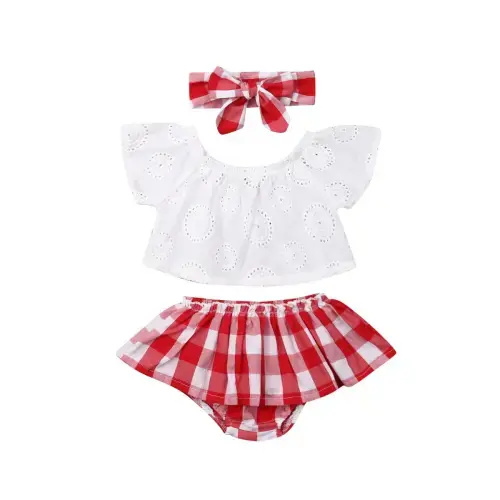 LYRA Plaid Crop Top Outfit with Headband - Hazel & Bo 6-12 mos
