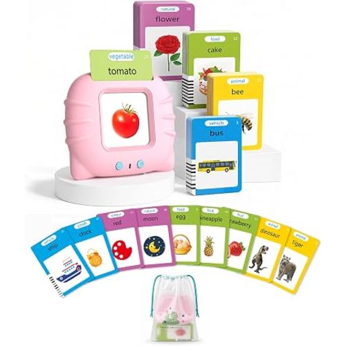 Talking Flash Cards for Toddlers Ages 1-3, 224 Words Montessori Speech Therapy Toys, Autism Sensory Toy, Educational Learning Speech Therapy Birthday Gifts for Boys Girls (Pink)