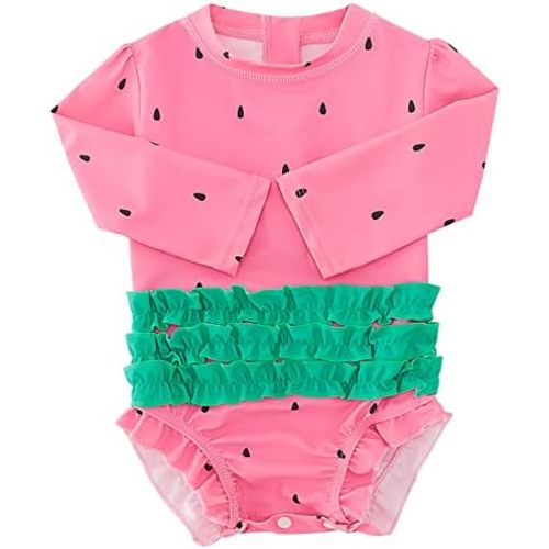 BFUSTYLE Baby Girls Swimsuit Ruffle Rash Guard Toddler Long Sleeve Swimwear with Zipper 3-24 Months