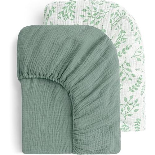 Yoofoss Muslin Crib Sheets for Boys Girls 100% Cotton Fitted Baby Crib Sheet 2 Pack Soft and Breathable for Standard Crib Mattress & Toddler Mattress 52"x28" Leaves&Green