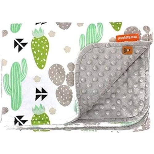 Dear Baby Gear - Reversible Baby Blankets - Soft Nursery Blanket for Newborn - Toddler Blankey - Throw Blanket for Boys & Girls - Infant Blankets - 40x30 (Succulents Cactus Cacti - Light Gray Dot)