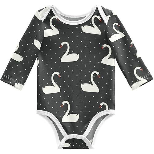 Wusikd White Swan Unisex Baby Bodysuit Cotton Polka Dots Baby Long Sleeve Clothes 3 Months for Boys Girls