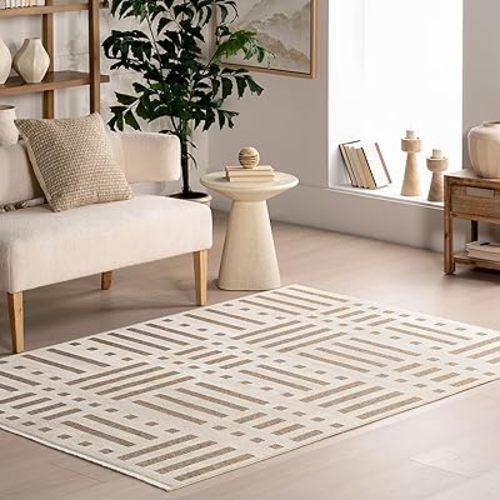 nuLOOM 5' x 8' Versa Collection Reversible SuperiorWash Area Rug, Machine Washable, Stain-Resistant, Easy Storage, Oeko-TEX Certified, Mina Beige