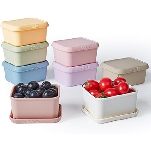 ISSEVE 8oz Silicone Snack Containers for Kids, 1 Cup Reusable Small Containers with Lids, Leak Proof Silicone Food Storage Containers, Kids Lunch Box for Daycare, School, Travel (8)