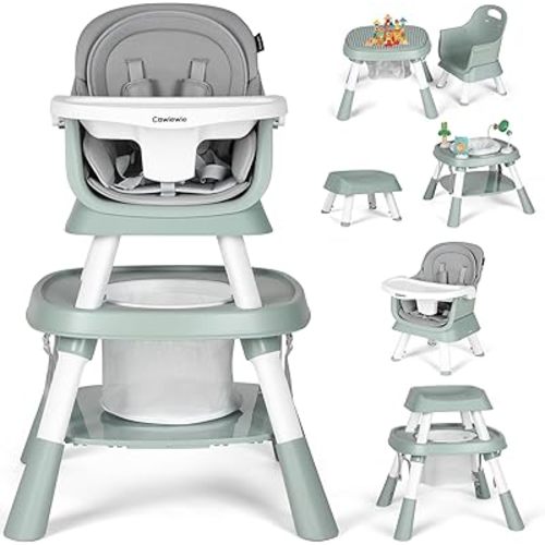 Cowiewie Baby High Chair 16-in-1 Convertible Highchairs for Toddlers Table,Portable High Chair for Baby,Chair Set Building Block Table Highchair with Safety Harness, Removable Tray（Green