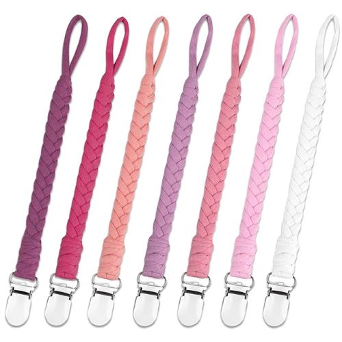 7 Pcs Pacifier Clip, Pacifier Clips for Boys & Baby Girls Pacifier Holder Clip Binky Clips Braided 100% Handmade Fits All Pacifiers(Pink, 7 Pack)