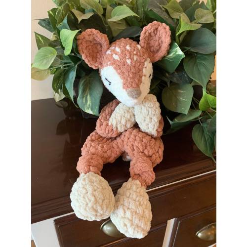 16” Knotted Fawn Deer Lovey Blanket - Bernat Comforter, Baby/Toddler Security Snuggler - Newborn & 1st Birthday Gift - Plush Bernat Lovey