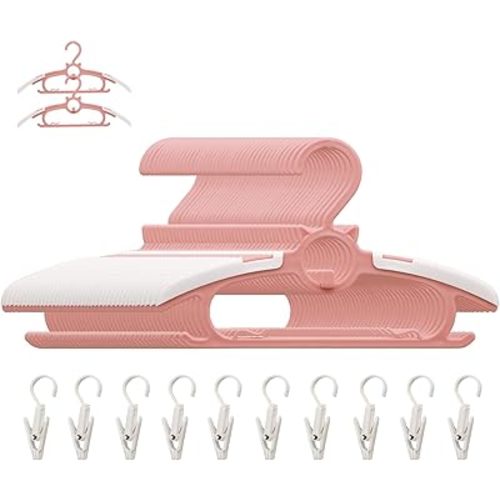 50pcs Pink Baby Hangers, Non-Slip and Extendable Laundry Infant Pant Hanger for Newborn Clothes Hangers,11"-14'' Adjustable Children Coat Hanger for Girl Boy Toddler Kids Child.