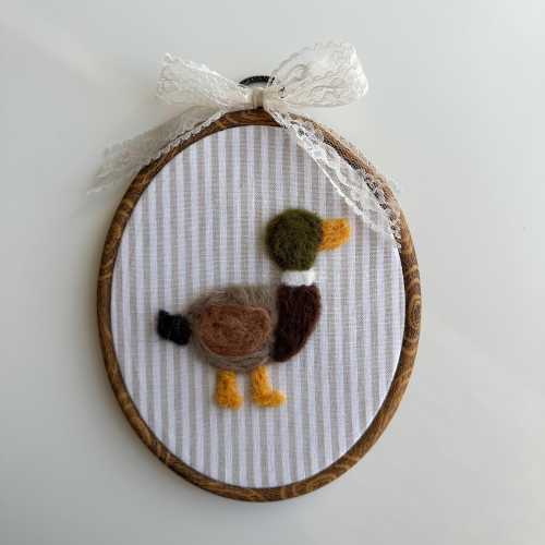 Needle Felted Mallard Duck Embroidery Hoop
