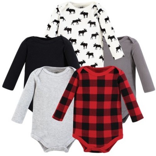 Hudson Baby Infant Boy Thermal Long Sleeve Bodysuits, Buffalo Plaid Moose, Size: 0-3 months
