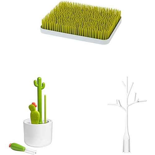 Boon Baby Bottle Drying Rack Bundle - Countertop Rack, Cleaning Brushes, and Drying Rack Accessory - Green - Drying Rack + Cleaning Set + Rack Accessory