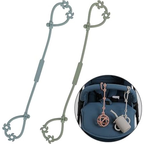 Toy Safety Straps, Silicone Pacifier Clips Sippy Cup Strap Stretchable Adjustable for Strollers, High Chair, Cribs, Hanging Baskets, BPA Free, 2 Pack (Sand+Light Grey)