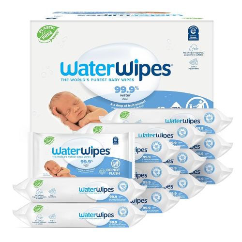 WaterWipes Original Baby Wipes, 99.9% Water, 3-In-1 Cleans, Cares, Protects, Unscented & Hypoallergenic, 720 Count (12 Packs), Packaging May Vary