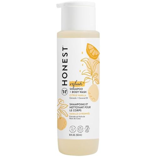 The Honest Company 2-in-1 Cleansing Shampoo + Body Wash | Gentle for Baby | Naturally Derived, Tear-free, Hypoallergenic | Citrus Vanilla Refresh, 18 fl oz - 18 Fl Oz (Pack of 1)