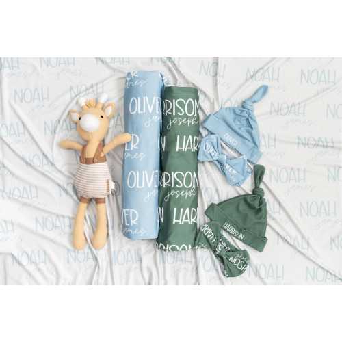 Custom Baby Accessory Hospital Homecoming Set Birth Announcement Prop New Parent Gift Personalized Swaddle Hat Headband Newborn Photo Outfit