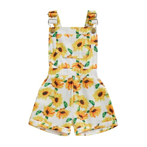 Ayalinggo Toddler Baby Girl Sunflower Print Overalls Shorts with Pocket Suspender Trousers Cute Summer Clothing Outfit