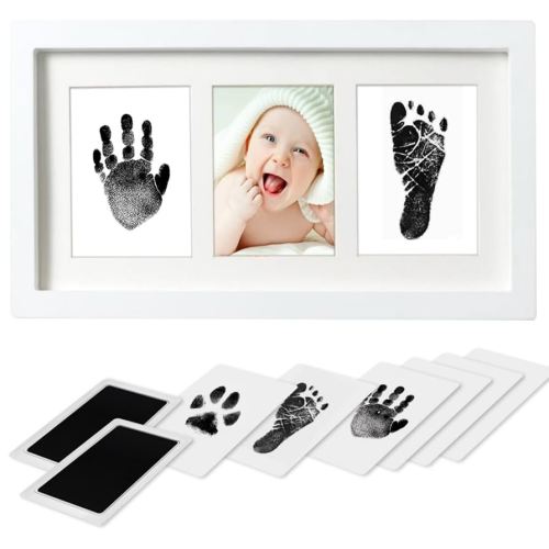 Hand and Footprint Kit - Inkless Handprint Kit With 2 Safe Clean-Touch Ink Pads and Wooden Picture Frame for Newborn - Gifts for New Parents, Baby Shower