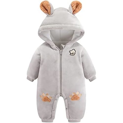 Newborn Baby Winter Snowsuit Cartoon Bear Warmer Cotton Fleece Hooded Romper Jumpsuit Winter Coat for Baby Girls Boys