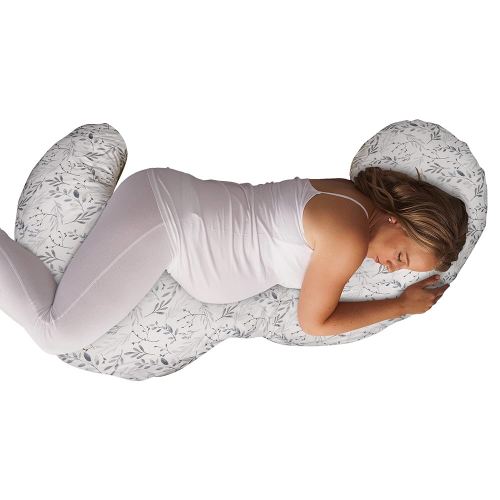 Boppy Total Body Pregnancy Pillow, Gray Scattered Leaves, Supportive Pregnancy Body Pillow for Versatile Full Body Use, Contoured Shape at All Stages