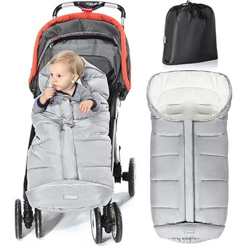 Orzbow Universal Footmuff for Stroller, Winter Warm Baby Stroller Bunting Bag, Waterproof Windproof Warm Coral Fleece Lined for Toddler Stroller Sleeping Bag, Light Grey