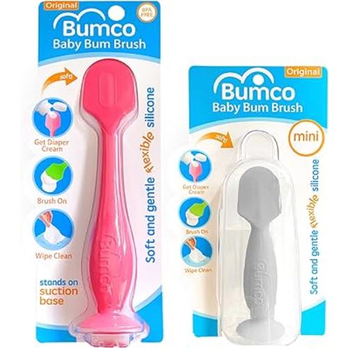 Bumco Baby Bum Brush + Mini Diaper Cream Spatula with Case - BPA-Free Butt Spatula Baby, Soft Diaper Spatula, Baby Diaper Cream Applicator, Mom-Invented Diaper Bag Essentials, Butt Spatula