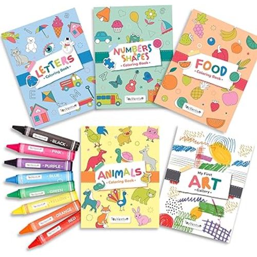 TOYVENTIVE Toddler Coloring Books & Crayons, Toys & Birthday Gifts for 1+,2,3,4 Years Old Girls, Toddlers & Preschoolers Ages One,Two,Three,Four year olds