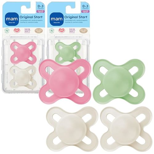 MAM Original Start Matte Baby Pacifiers 0-3 Months Newborns, BPA-Free Skin Soft Silicone Nipple, Developed with Medical Experts, Easy to Clean, 4 Count