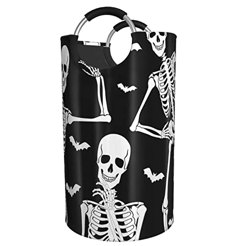 YISUMEI Laundry Basket Clothes Hamper Collapsible Durable Dirty Clothes Storage Laundry Organizer Funny Skull Halloween Black and White Sugar Skeleton with Bats