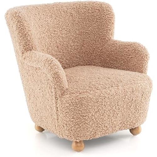 Costzon Kids Sofa, Comfy Toddler Armchair with Solid Rubber Wood Legs, Upholstered Children Reading Chair for Boys & Girls Aged 3+, Kids Furniture Mini Recliner Chair for Bedroom, Playroom (Beige)