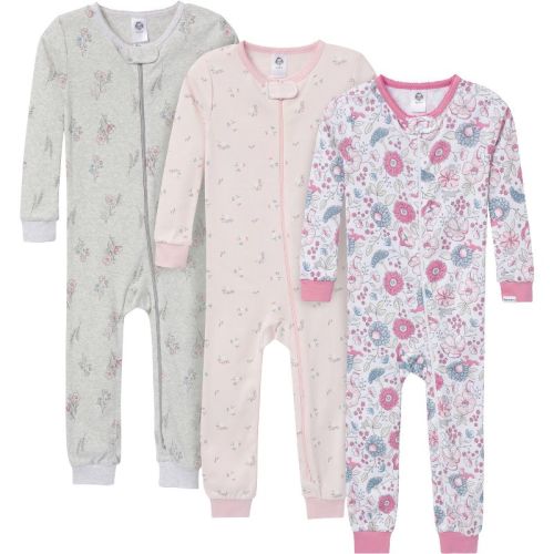 Gerber Baby Girl Snug-fitting Footless Pajamas, 3 Pack, Ditsy Floral, 3-6 Months