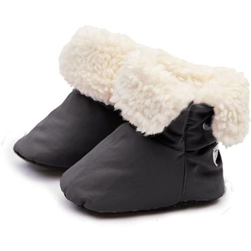 7AM Enfant Benji Baby Booties - Water Repellent Baby Shoes for Girls & Boys, Sherpa Lining Winter Baby Anti-Slip Sole Boots