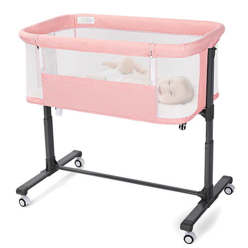 AILEEKISS Baby Bassinet with Wheels, Height Adjustable Newborn Bedside Sleeper for Baby, Pink