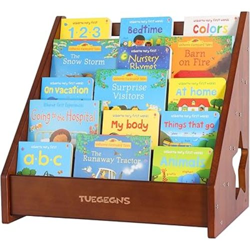 Montessori Bookshelf,Toddler Bookshelf for Kids,Organize Your Little One's Reading Adventure with Our Natural Wood Kids Bookshelf - Perfect for Ages 1-5! (brown)