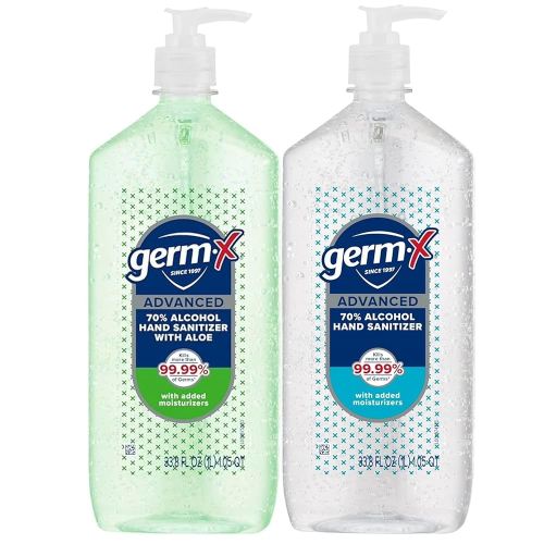 Germ-X Advanced Hand Sanitizer with Aloe and Vitamin E & Advanced Hand Sanitizer, Non-Drying Moisturizing Clear Gel, Large Family Size Pump Bottles