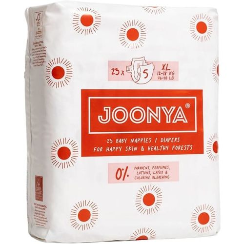 Joonya Baby Diapers, Size 5 XL (26-40 lb) - 6 Bags of 23 (138) - **New Range** - NonToxic, Eco-Friendly, Ultra Slim, Overnight Use - Made in Denmark