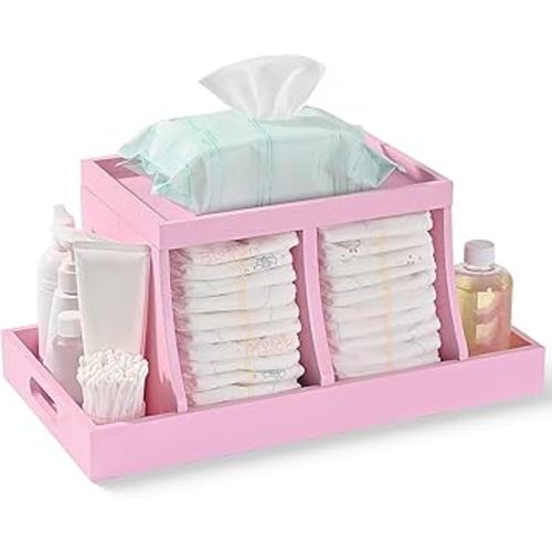 Three colors Diaper Organizer, Wooden Diaper Caddy Organizer, Changing Table Organizer, Diaper Storage Organizer, Nursery Baby Organization Pink